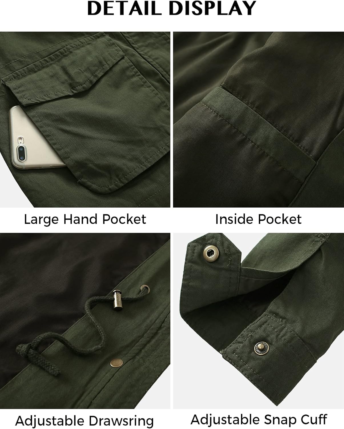 WenVen Women's Anorak Military Jacket Lightweight Casual Cotton Coat with Hood - Image 7