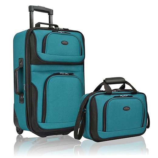 U.S. Traveler Rio Lightweight Softside Rolling Carry-on Suitcase, 2-Wheel Set, Teal