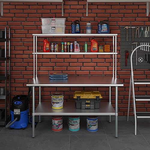 Miniatura 8 de Express KitchQuip Mesa de trabajo de preparación de acero inoxidable resistente aprobada por la NSF con estante inferior ajustable para cocinas,