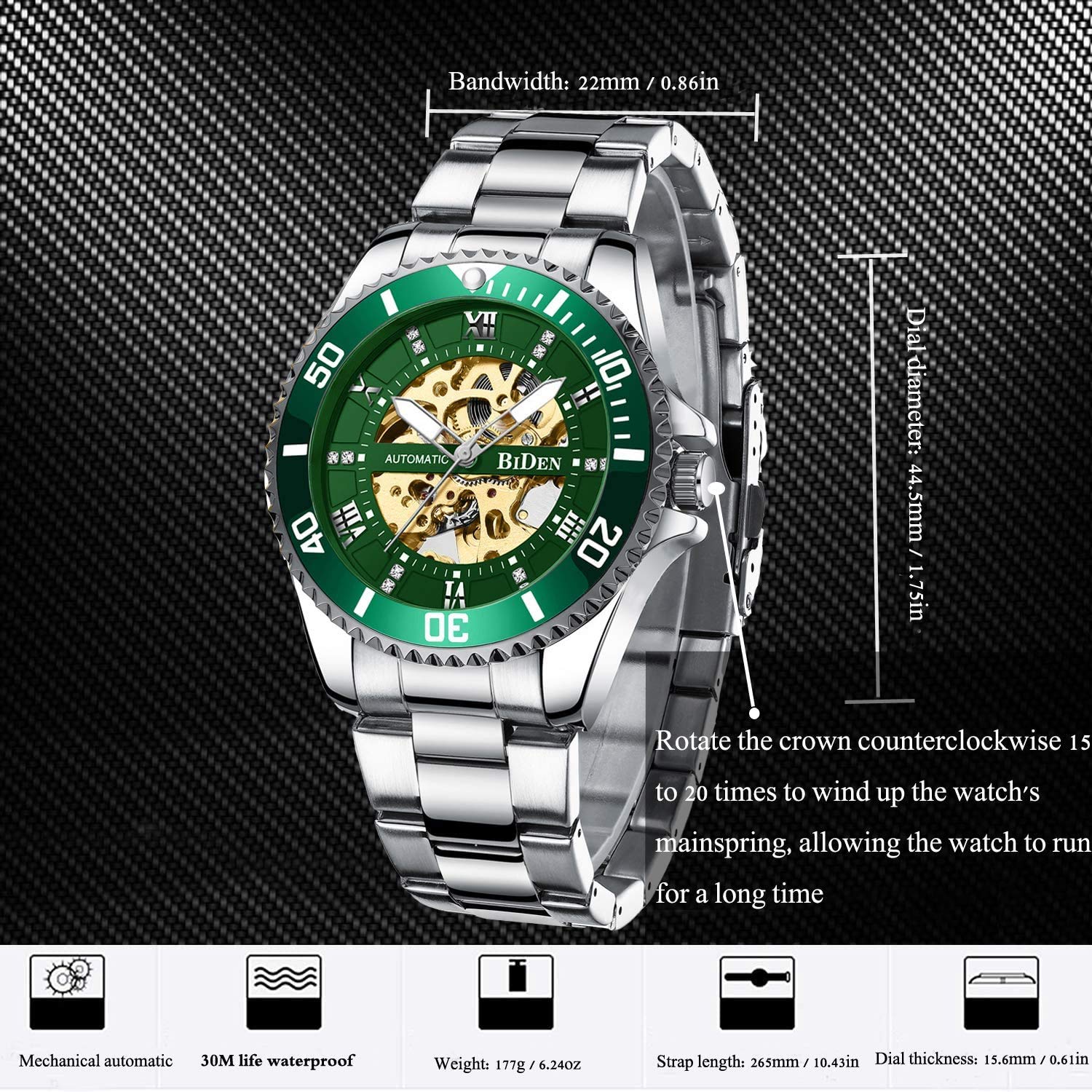 MASTOP Relojes mecánicos automáticos para hombre, de acero inoxidable, con esfera de diamante, de lujo, clásicos, de negocios, para hombre de negocios