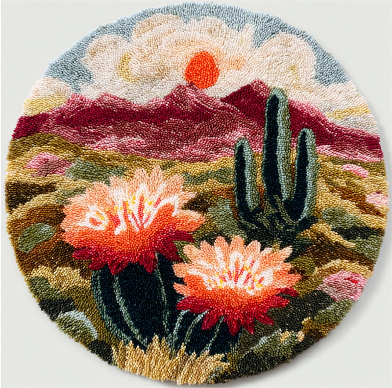 Kitquiver Latch Hook Kit Rug Cactus Flowers Latch Hook Kit for Beginners，Tapestry Carpet Latchs Set for Adults Self Knotting Set DIY Craft Kits 50x50cm