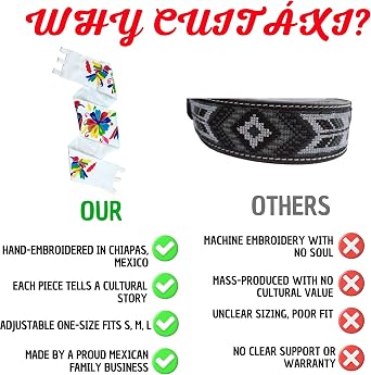 Cuitaxi Embroidered Mexican Belt for Women | White Adjustable Cotton Sash | Cinturon Bordado Mujer