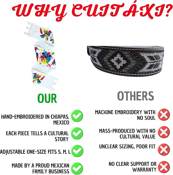 Cuitaxi Embroidered Mexican Belt for Women | White Adjustable Cotton Sash | Cinturon Bordado Mujer