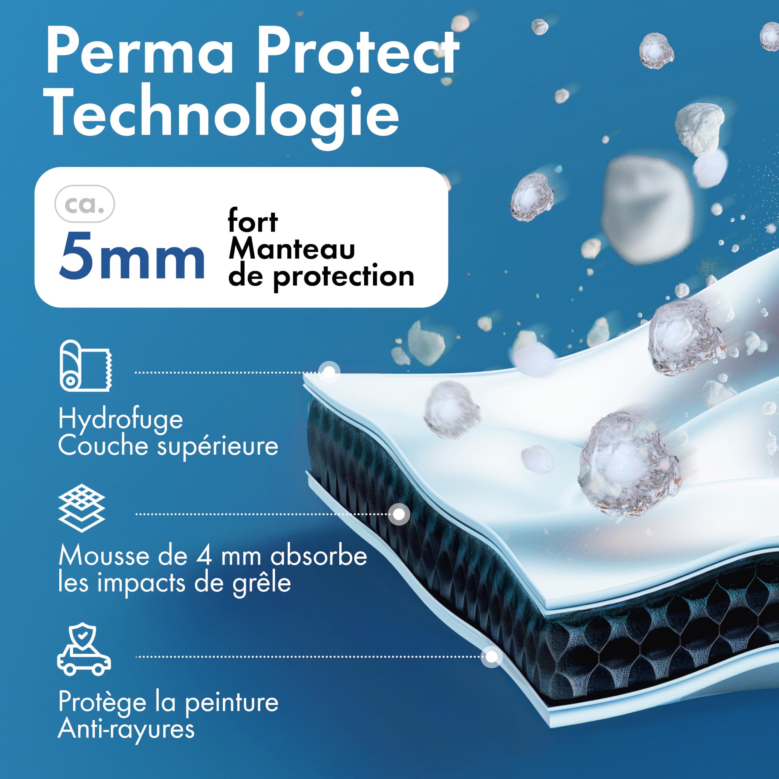 WALSER Housse de Protection Anti-grêle Voiture, bâche Anti-grêle, Housse de Voiture déperlante, Housse complète extérieure, Housse SUV/Van, bâche véhicule SUV L Longueur Max. 461-490 cm Argent/Gris - 4