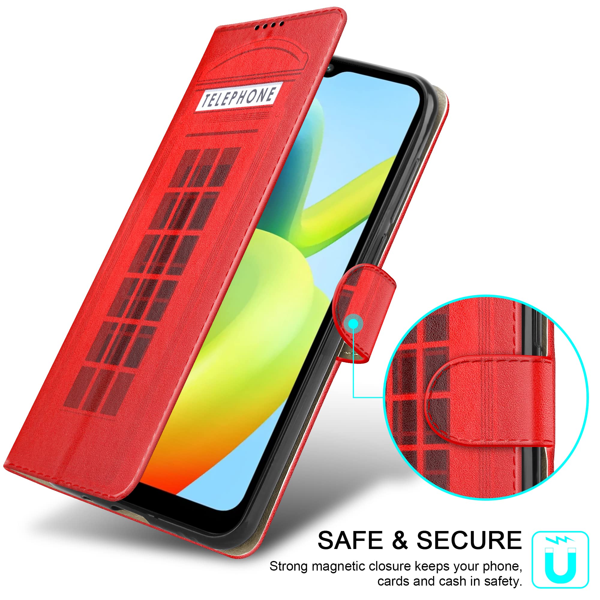 PIXFAB For Xiaomi Redmi A1 / Redmi A2 Leather Phone Case, Magnetic Closure Full Protection Book Folio Design - Image 4