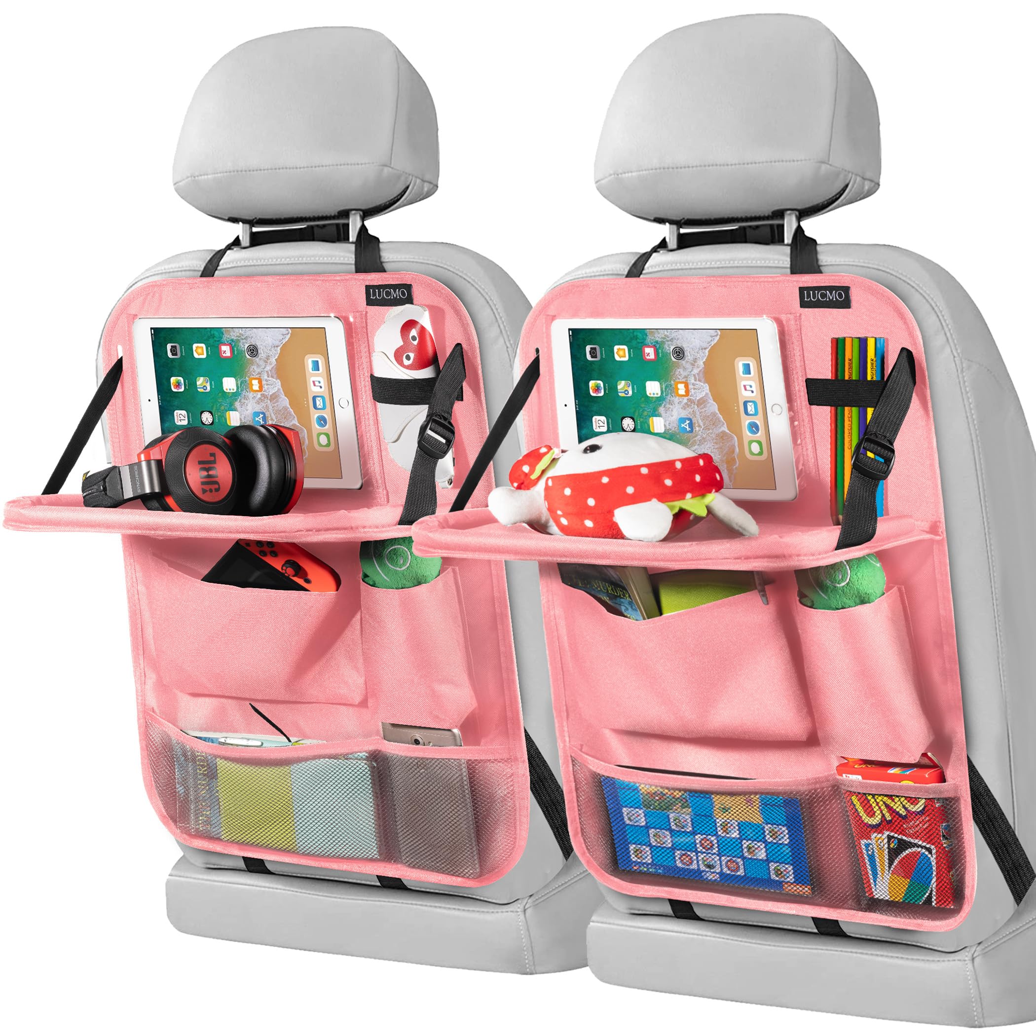 LUCMO Car Backseat Organizer with Foldable Tablet Holder, Pink