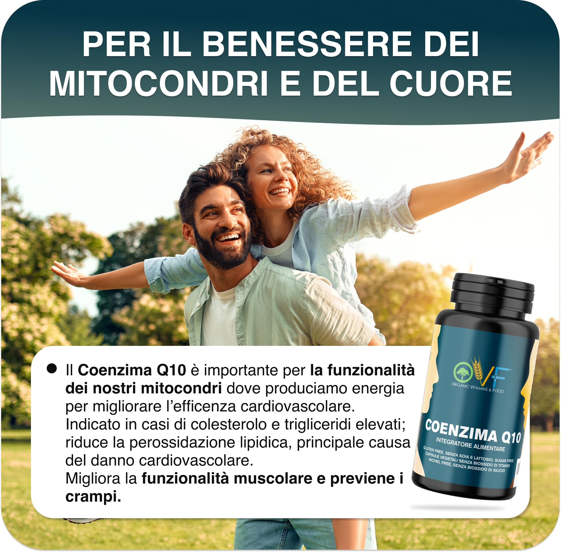 OVF Coenzima Q10 100mg (60 Cps) - Sostegno Energetico e Cardiaco - Integratore Naturale - Q10 Coenzima Antiossidante AntiAge per la Pelle e il Sistema Immunitario.