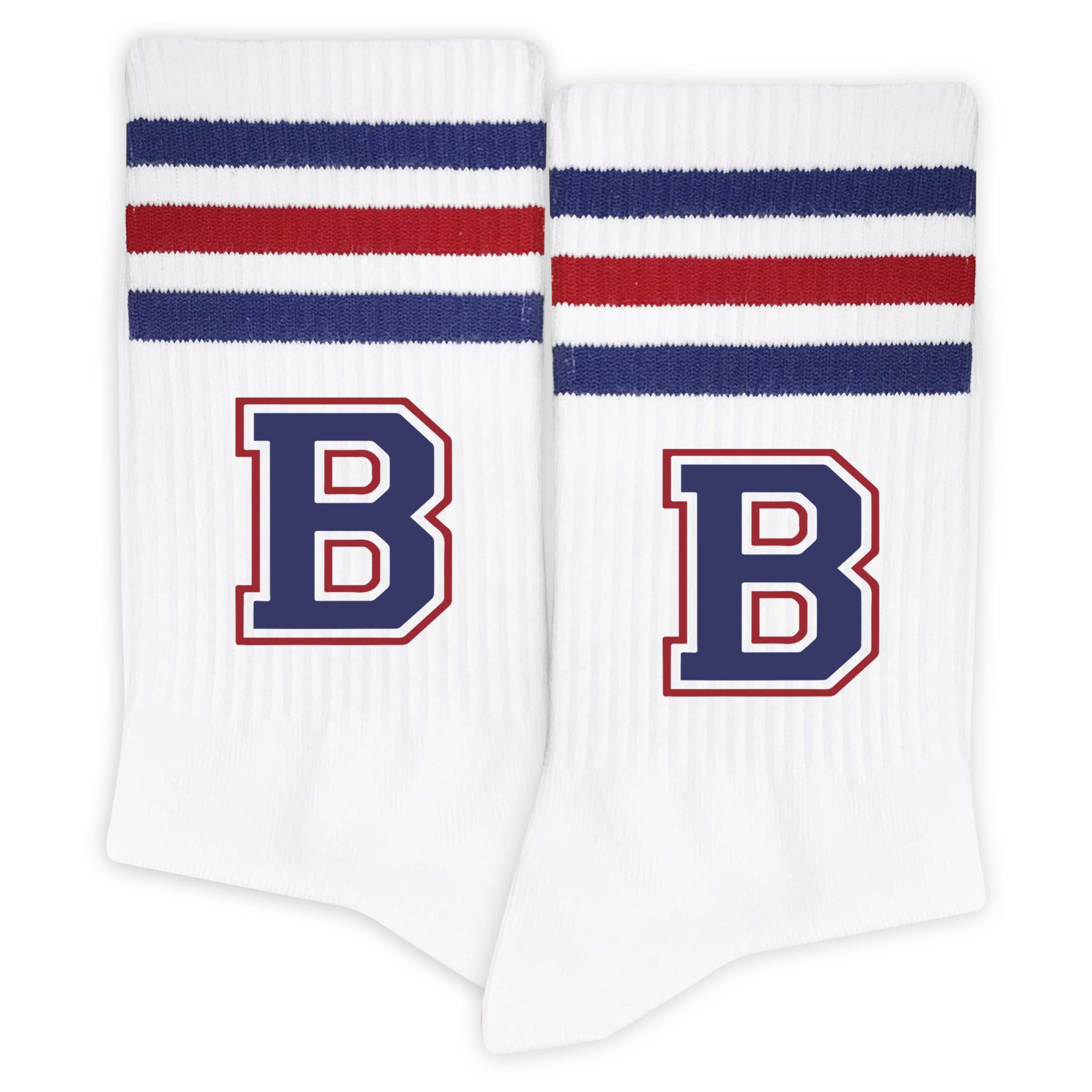 Striped Letter Socks, Gifts for Back-to-school, Thanksgiving, Christmas, Birthday Gifts for Family, Friends.(Red&Navy Blue)