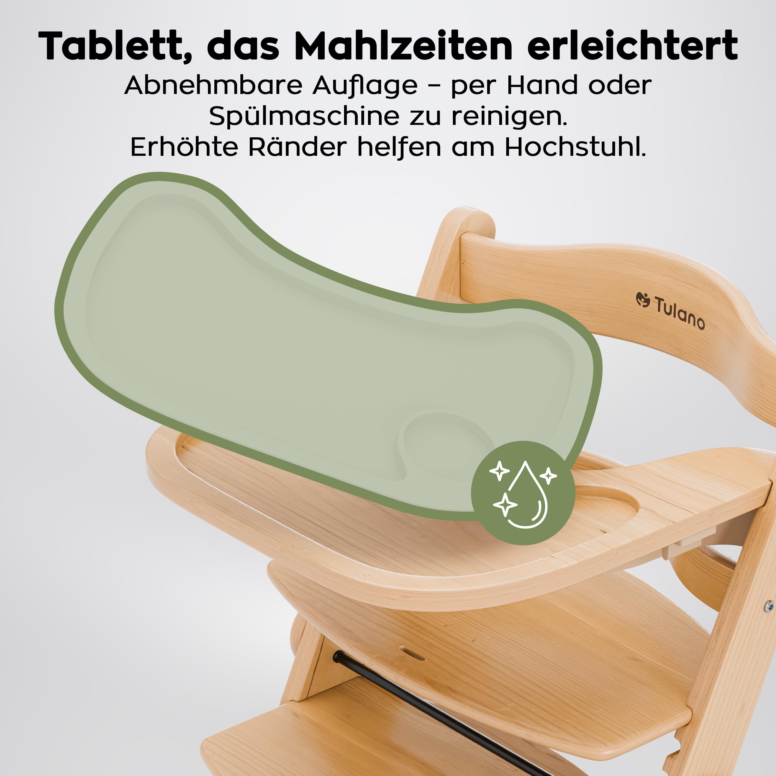 TULANO Morsel 45 Kinderhochstuhl 4in1 aus Holz, Mitwachsend & Verstellbar | von 6 Monaten bis 12 Jahren, Faltbarer Kombihochstuhl mit 3-Punkt-Gurt, Schutzbügel, Essbrett, Belastbar bis 40 kg, Natural