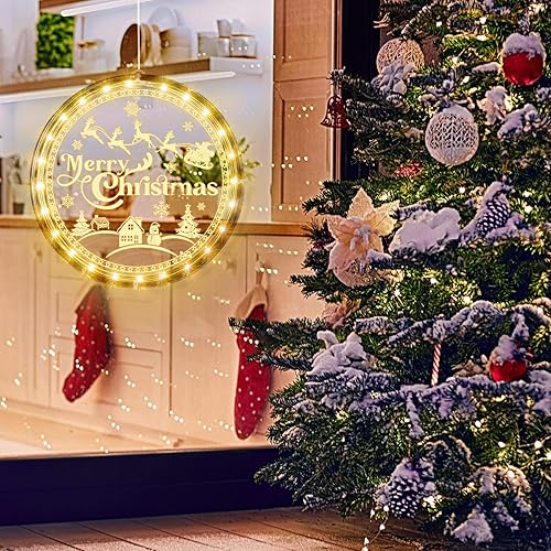 Miniatura 6 de Tiamon Luces decorativas de ventana de Navidad con luces LED decorativas de Navidad, funciona con pilas, luz colgante de acrílico 3D con ganchos de
