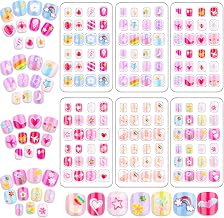 Audab 144 Pieces Mini Nails Set for Kids Press on Girls Nails Kit Fake Nail Tips Short False Nail Full Cover Stick on Nails for Kids 8-12 Sleepovers Stuff Spa Parties Supplies Valentine Day Gifts