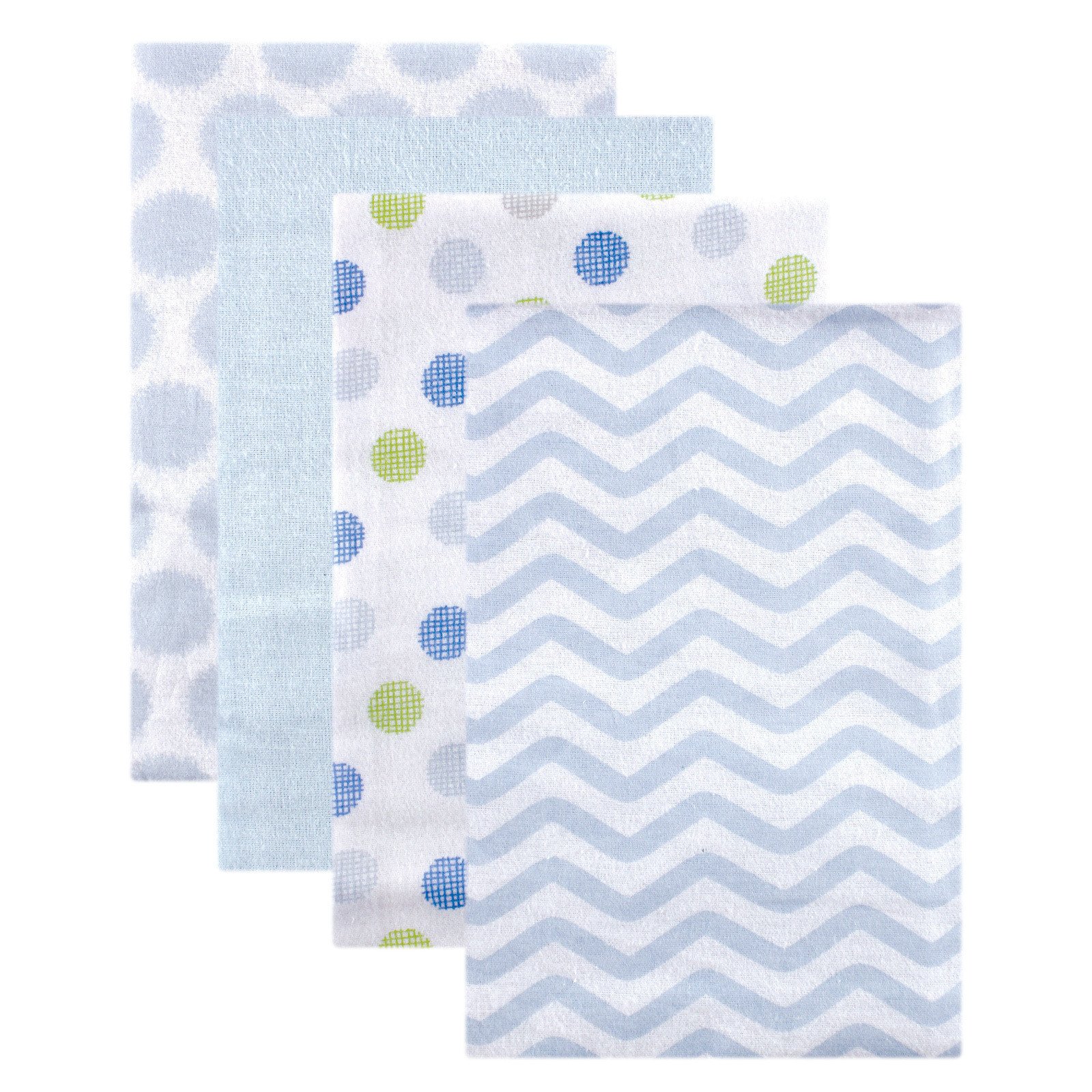 Luvable Friends Unisex Baby Cotton Flannel Receiving Blankets, Blue Dots 4-Pack, One Size