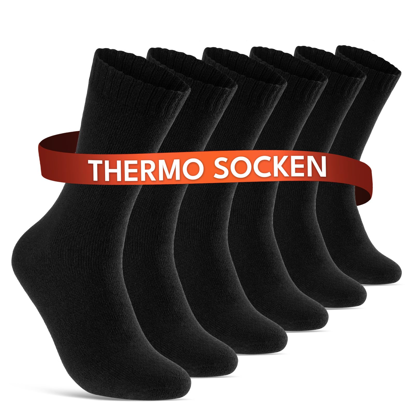 Sockenkauf24 Pack of 6, 12, 24 Pairs of Thermal Socks for Men and Women Full Terry Cloth Black Cotton with Comfortable Cuff