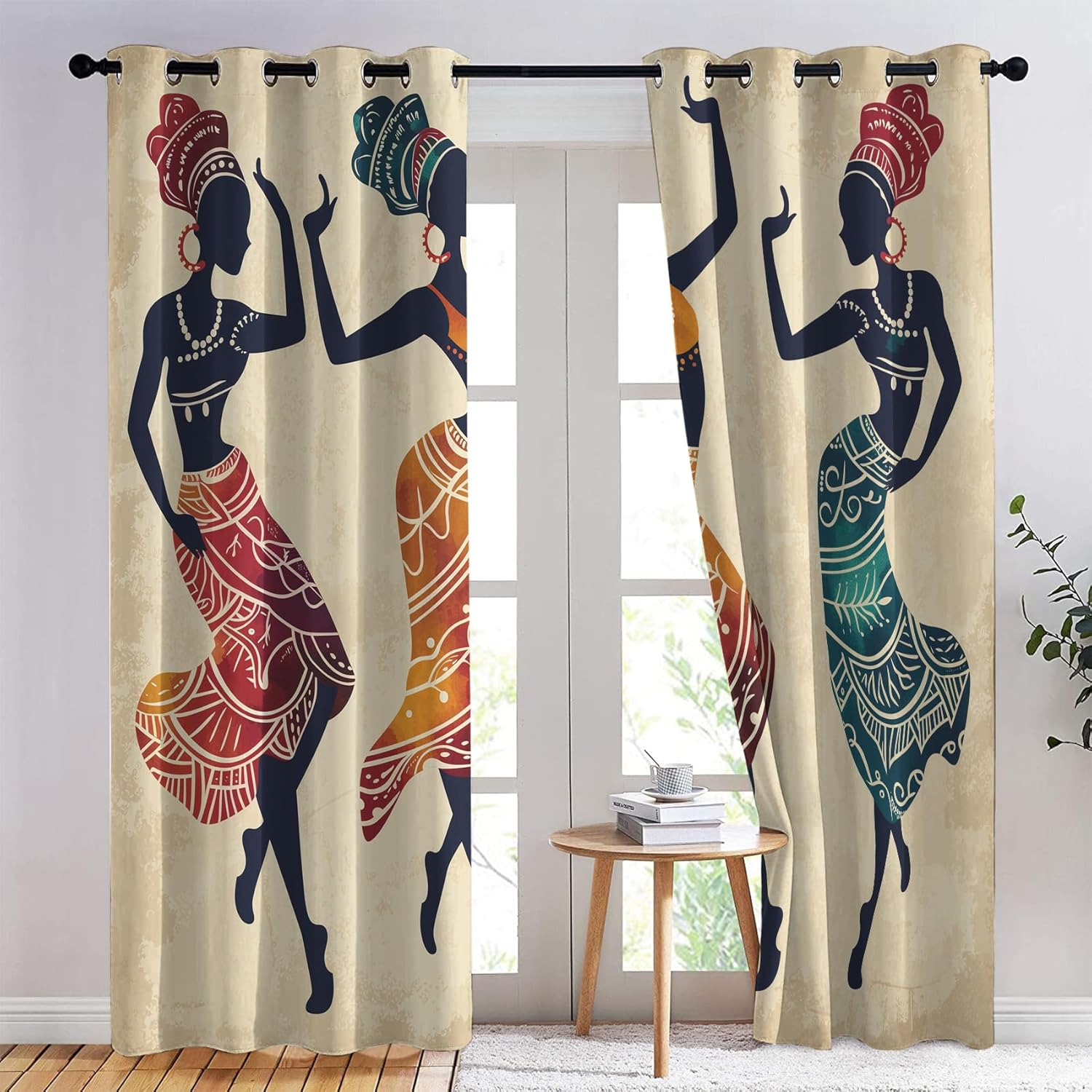 African Dancer Curtains for Bedroom - 63 Inch Length 2 Panels Set, Ethnic Dance Print Blackout Curtains for Living Room, Room Darkening Thermal Curtains & Drapes, Grommet Window Treatments -ZP&228