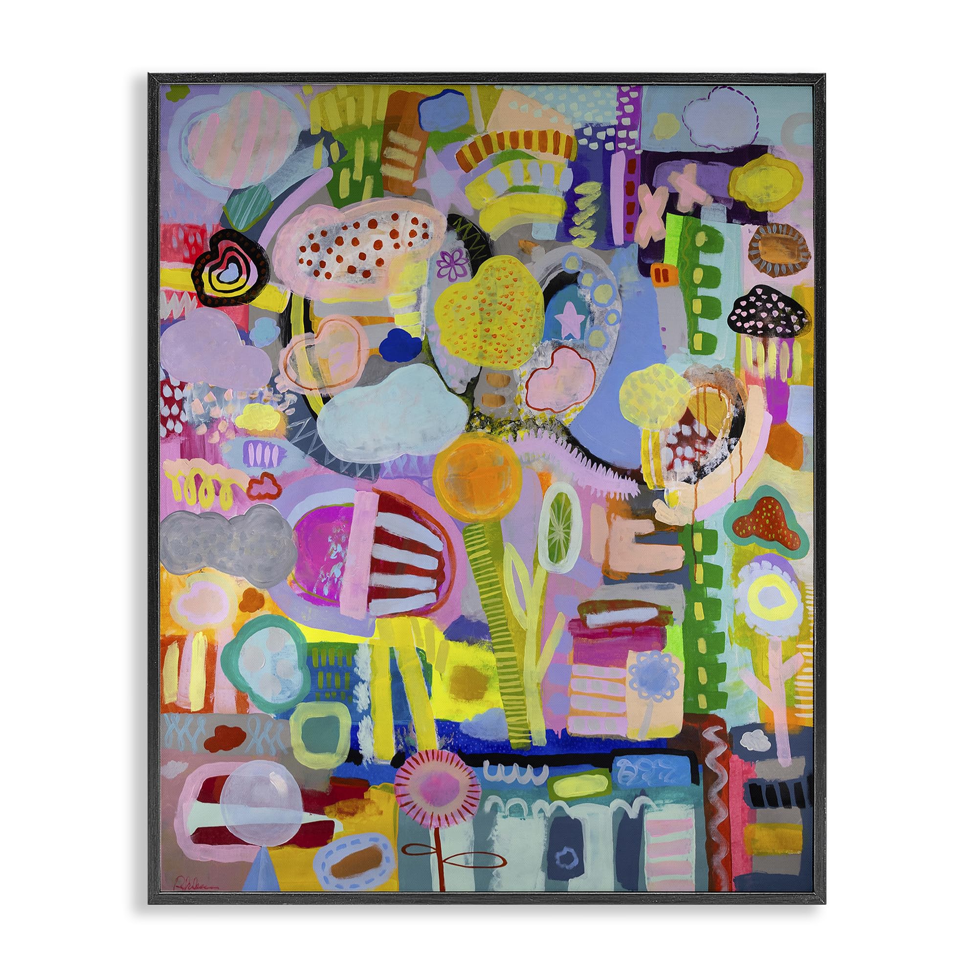 Stupell Industries Midnight Black (Textured) Whimsical Abstract Collage, 16 X 20 Inch Framed Giclée Print