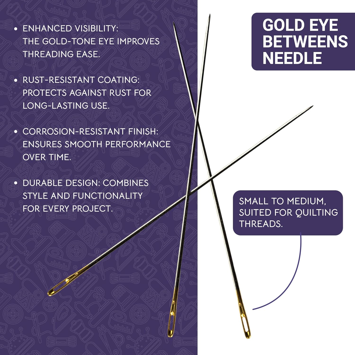 The Quilted Bear Gold Eye Betweens Quilting Needles 3/9-20 Betweens Hand Quilting Needles Set in a Premium Engraved Wooden Case for Quilting & Sewing (Sizes 3/9)