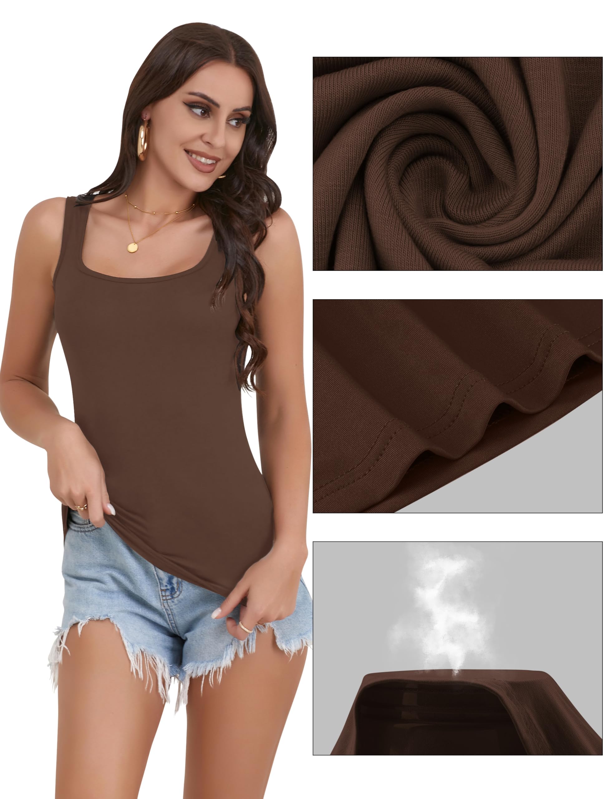 BQTQ 5 Pièces Débardeur Femme Tank Tops Extensibles Crop Top sans Manches Maillots de Corps à Col Carré Débardeur