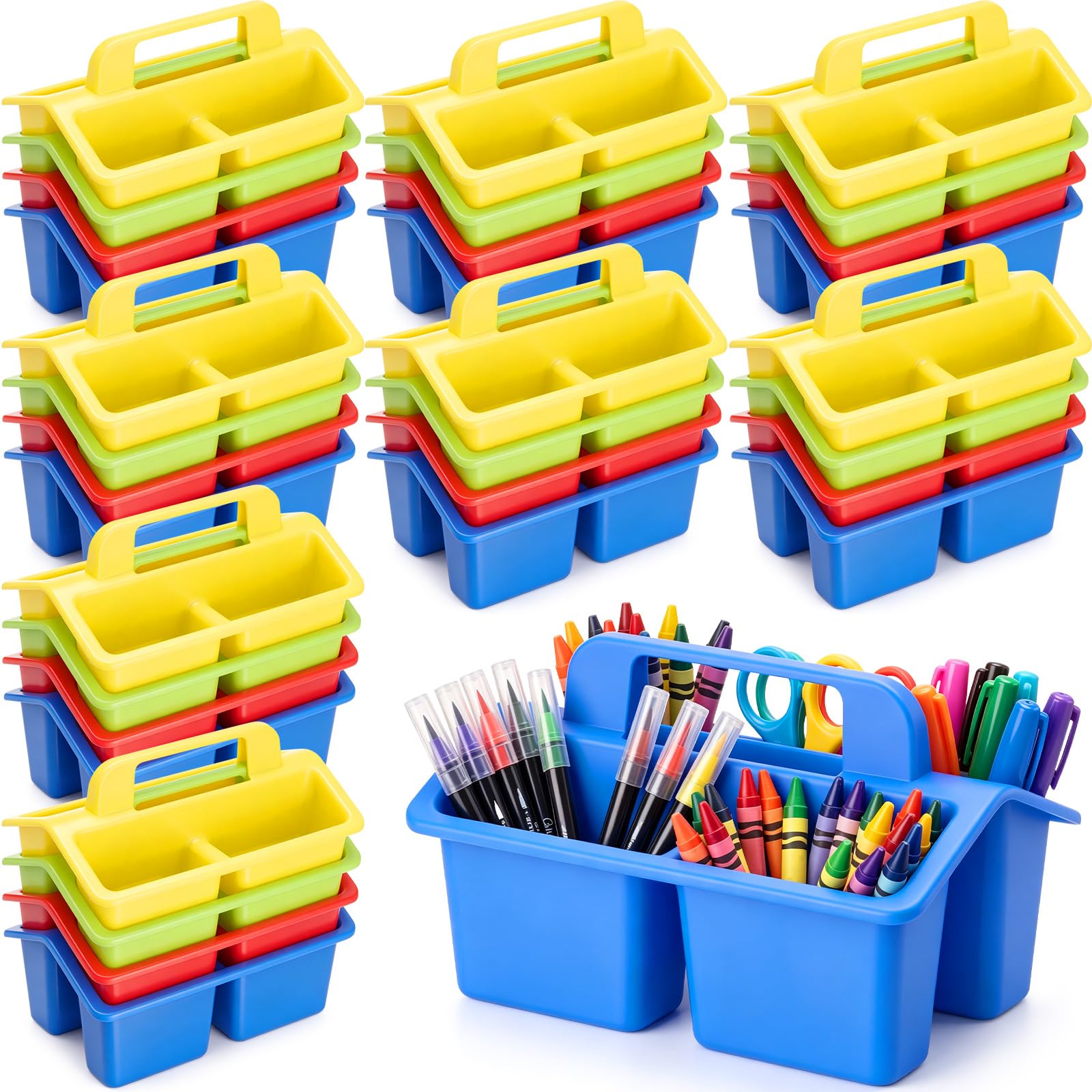 Panier de rangement plastique avec poignée pour fournitures d'art plastique