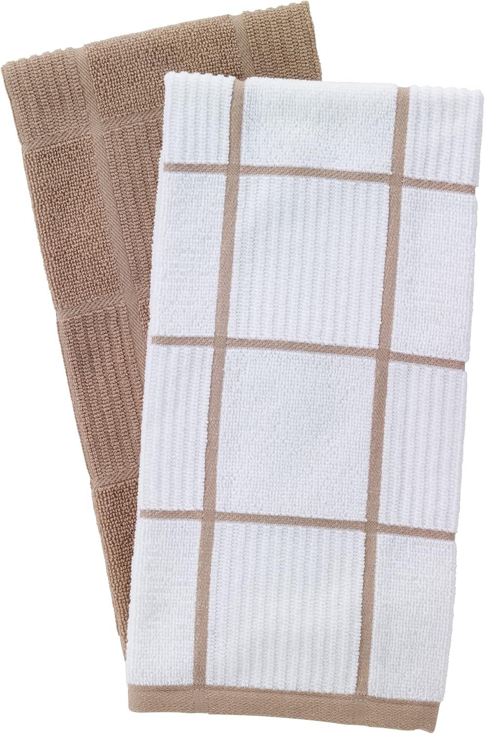 T-Fal Solid & Checked Parquet Kitchen Towels: Highly Absorbent, Super Soft Long Lasting - 100% Cotton, 16"x26" Dish Towels for Cleaning & Drying Dishes, Pans, Glassware, Countertops, 2-Pack, Sand image 2