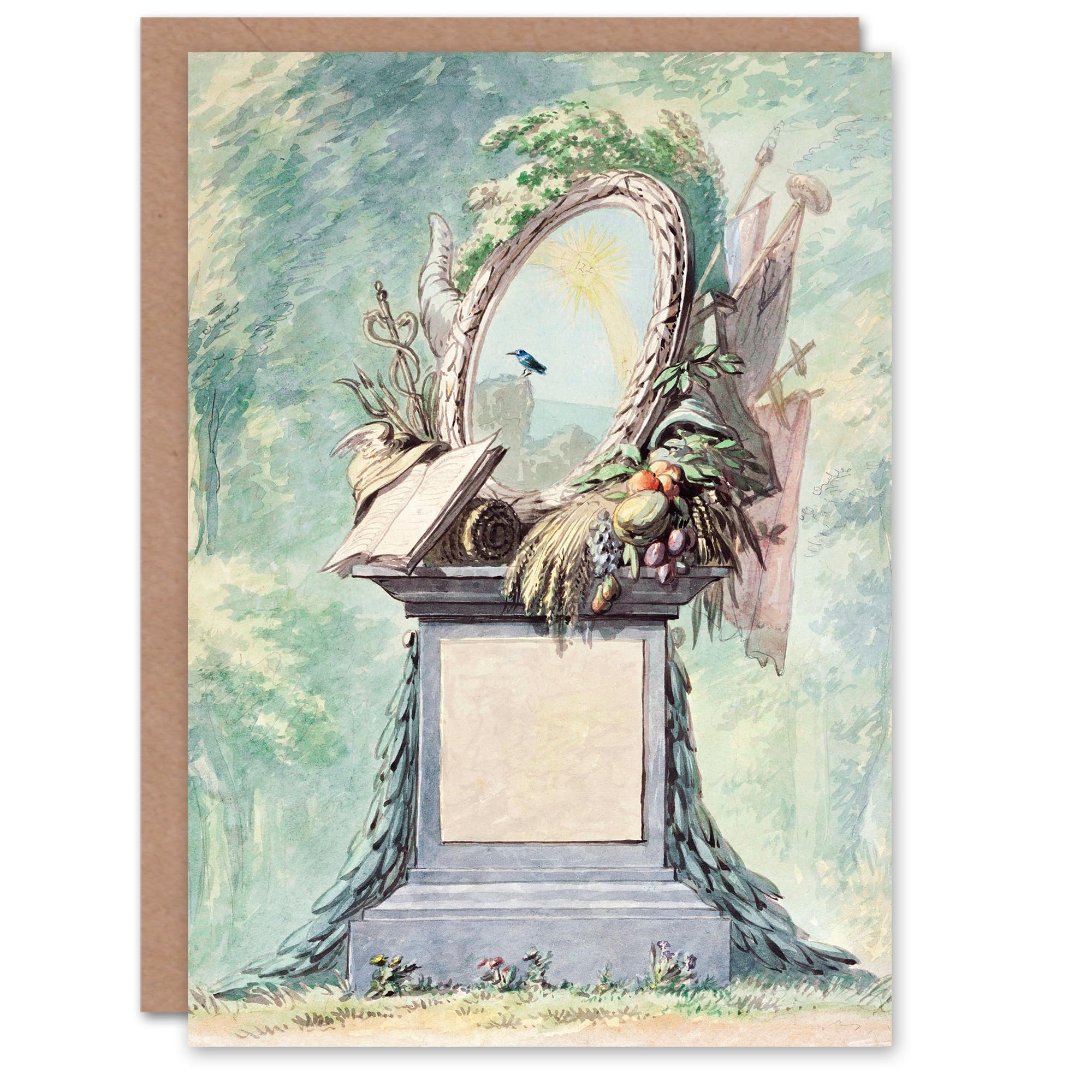Artery8 Aert Schouman Art Card 18th Century Monument Design Watercolour