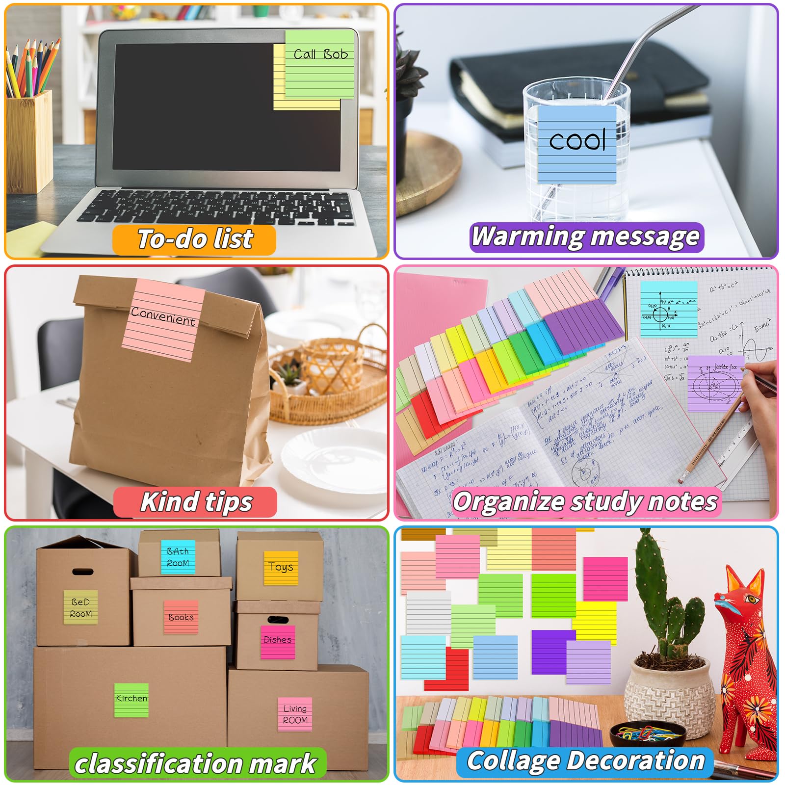100 Stück linierte Haftnotizen, Großpackung, 7,6 x 7,6 cm, selbstklebende Notizblöcke, bunt, in 20 Farben, selbstklebendes Papier, Memo, 50 Blatt/Block, einfach zu verschicken, für Büro, Zuhause