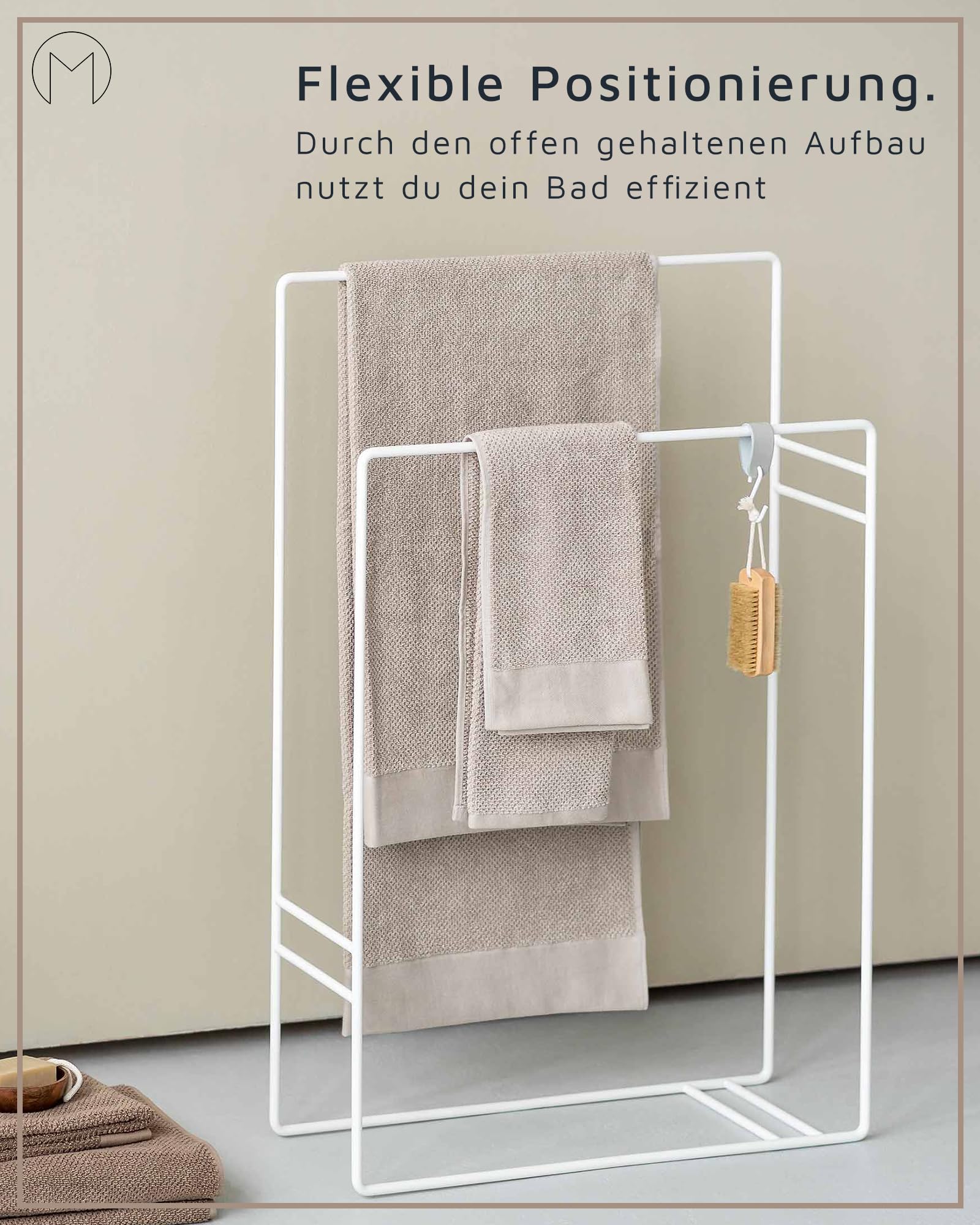 M Metallbude DELAYA Handtuchständer aus hochwertigem pulverbeschichtetem Metall Minimalistisches Design für das Badezimmer Freistehend und platzsparend Beige