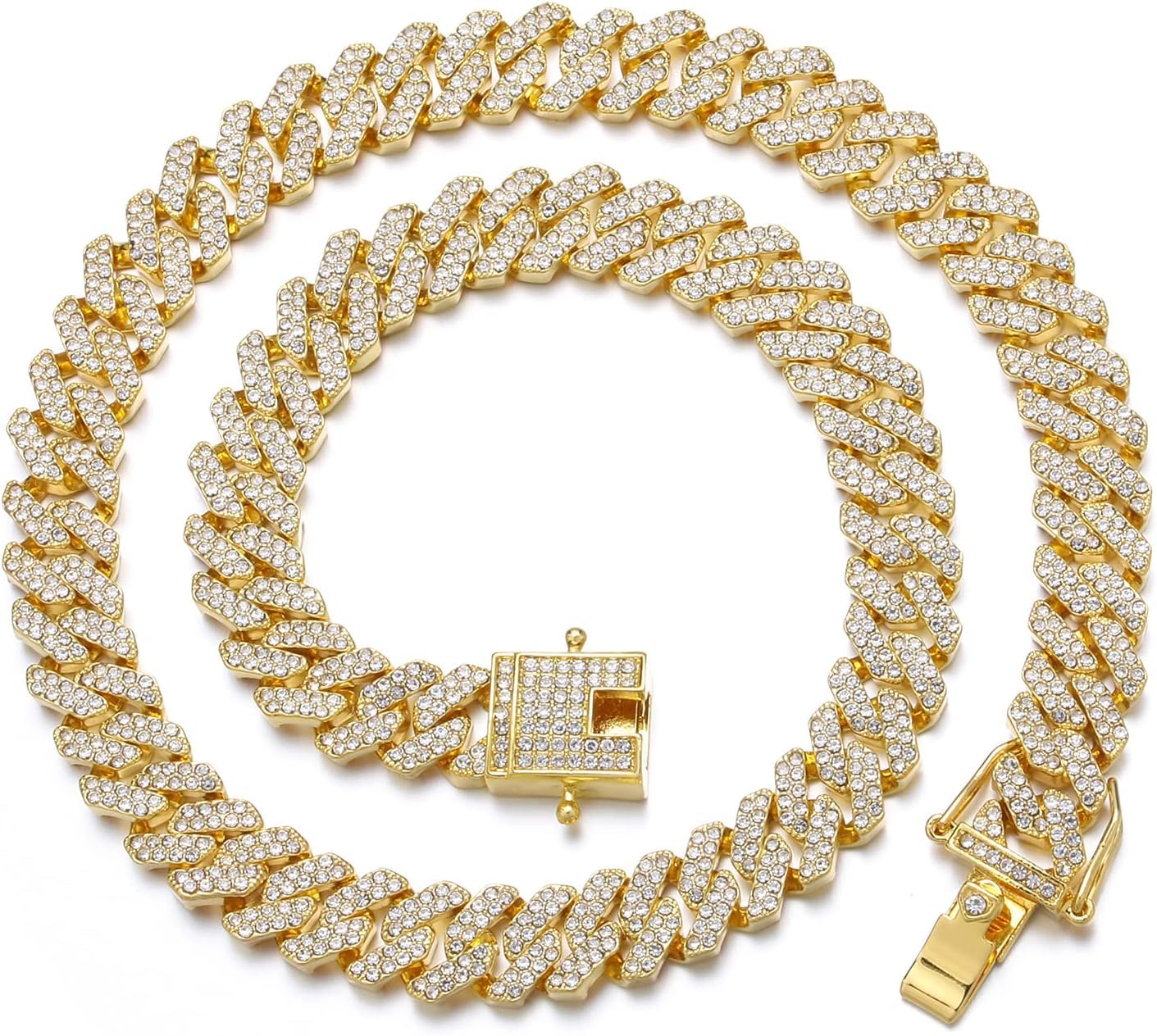 HDMENC Mens and Womens Miami Cuban Link Chain Necklace 12mm Diamond Prong Cuban Chain 18/20/24inch Length Hip Hop Jewely