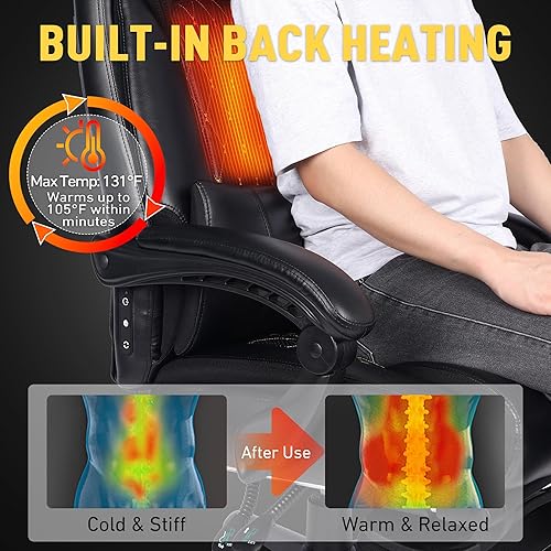 Miniatura 3 de Silla de oficina con masaje y calefacción, silla ejecutiva grande y alta para computadora de 500 libras, sillas de juego eléctricas con calefacción,