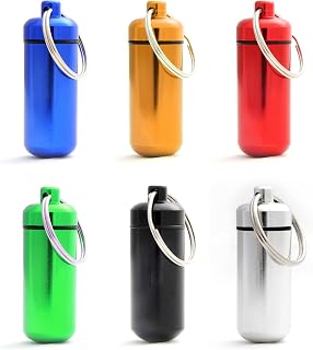 Ganzoo - Minicápsulas impermeables de almacenamiento para objetos pequeños, llavero con cierre de rosca y junta de goma, fabricadas en aluminio, 45 mm, 6 unidades, color negro, plata, rojo, azul, amarillo y verde