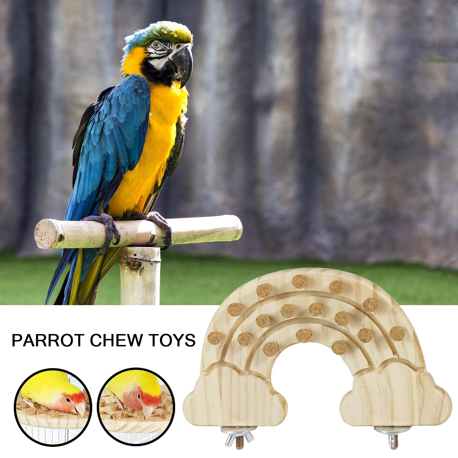 Juguete Para Pájaros Bebochoi - Percha De Madera Natural Con 40 Corchos De Roble, Para Loros, Agapornis Y Cacatúas