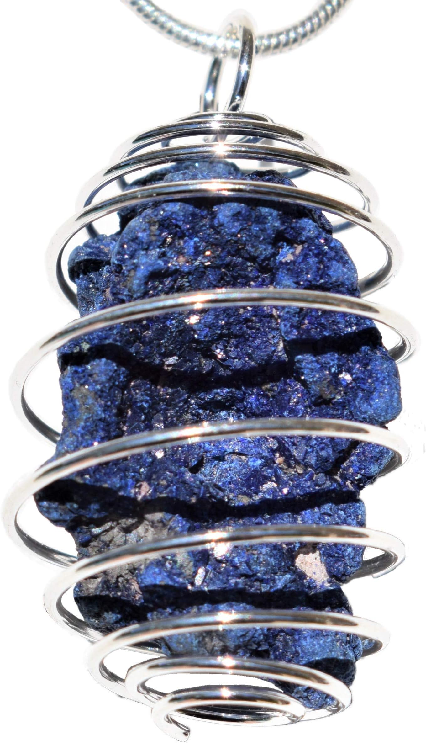 Zenergy Gems Charged Natural Moroccan Azurite 5A Grade Specimen Crystal Pendant + 20" Stainless Steel Chain + Selenite Charging Heart [Included]