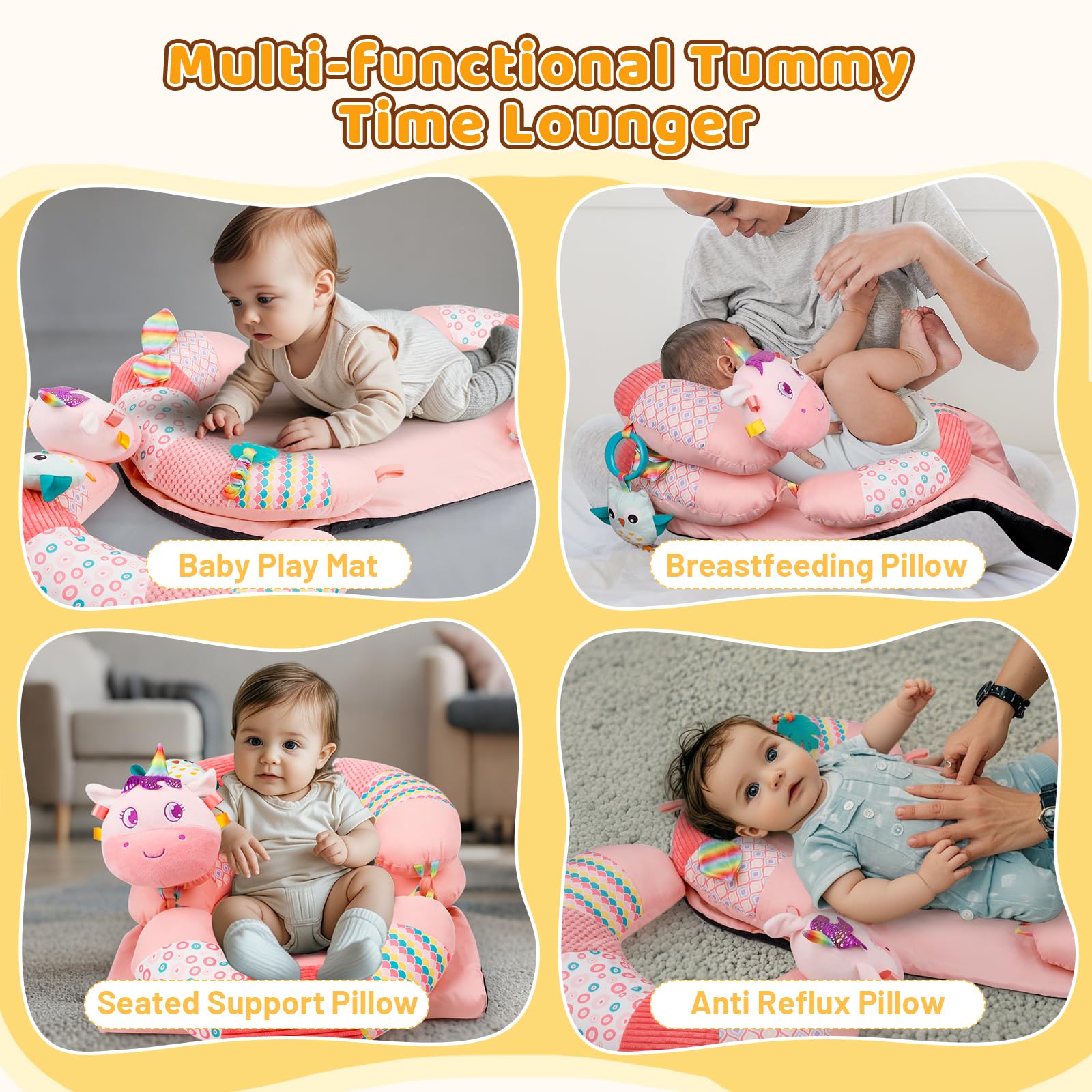 Materassino 3 in 1 e cuscino di supporto seduto per neonati, sedile da pavimento con cuscino di supporto staccabile per prevenire il reflusso, tappetino da gioco portatile per neonati e