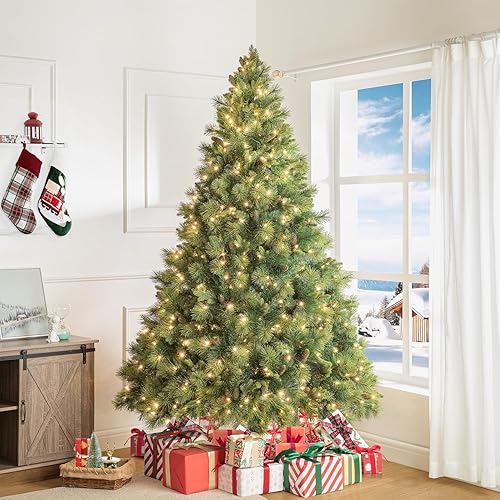 Miniatura 8 de Vail - Árbol de Navidad artificial preiluminado de 7.5 pies con conos de pino, 1556 puntas de rama, 750 luces cálidas y soporte de metal, árbol de