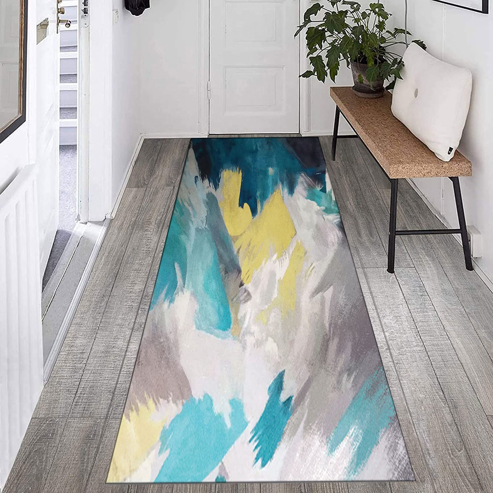 Läufer Teppich Flur rutschfest Modern Abstrakt Teppich Waschbar Design für Küche und Wohnzimmer
