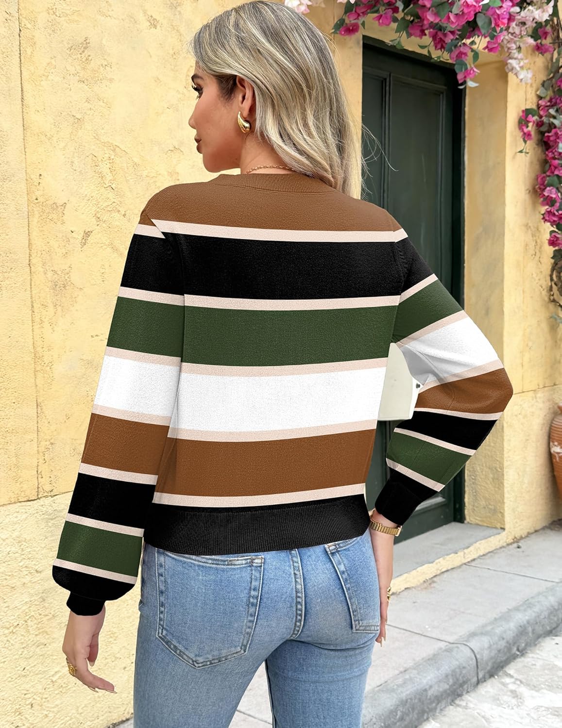 Zeagoo Women's 2025 Fall V-Neck Cropped Sweater Trendy Long Latern Sleeve Ribbed Knit Pullover Crop Tops - Image 4