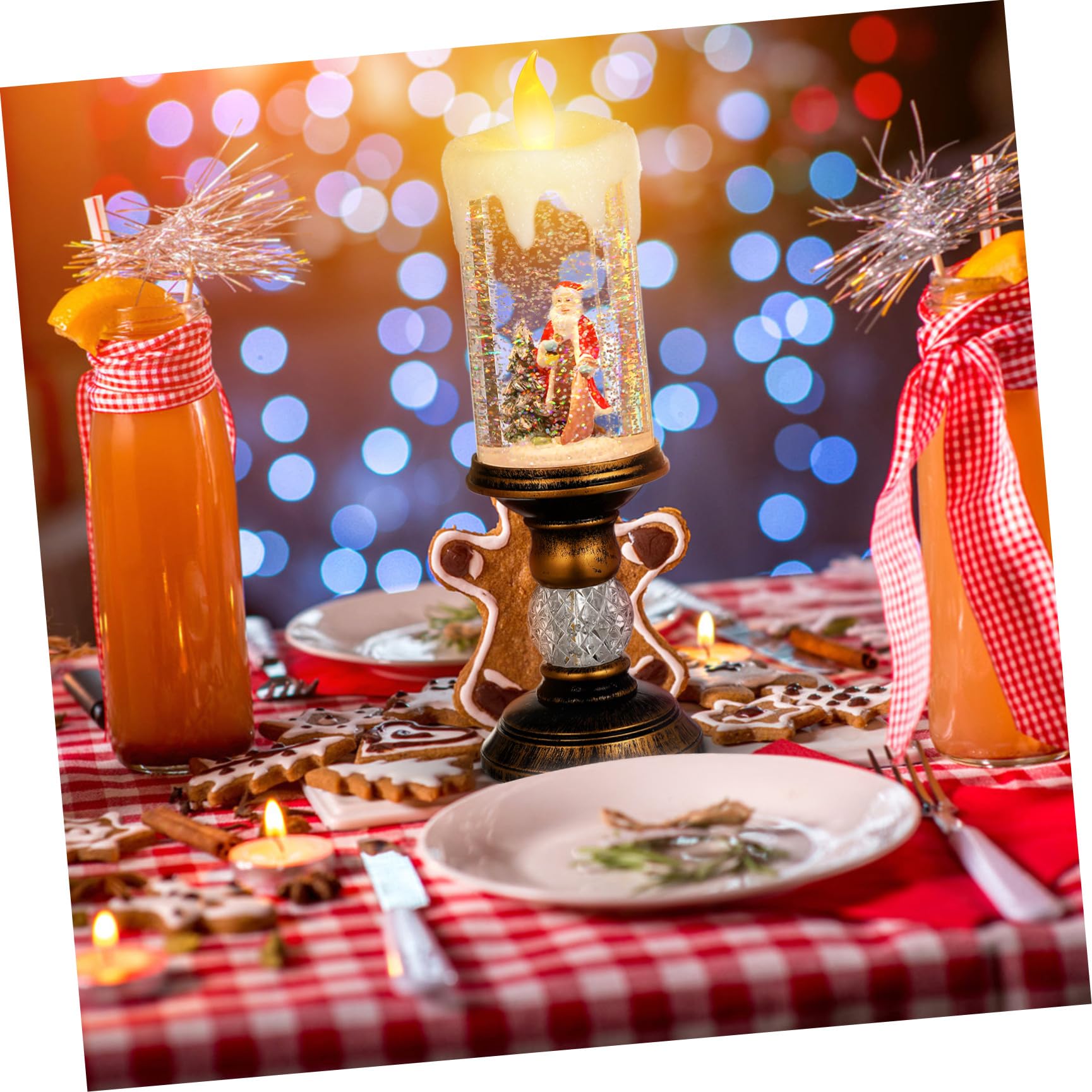 DOITOOL Musica Scatola Decorativa Natalizia Luce LED a Forma di Candela, Realizzata in Pvc e Abs, Lampada da Notte per Feste di Natale Effetto Neve e Alimentazione USB
