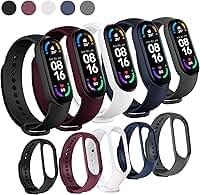 Kit 5 Pulseiras Para Smartband MI Band 7 Cores Preta Azul Cinza Vinho Marsala e Branco com Pino Resistente Feita em Silicone
