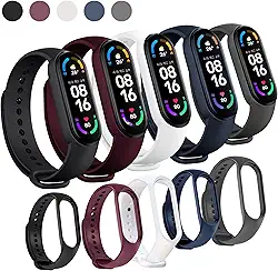 Kit 5 Pulseiras Para Smartband MI Band 7 Cores Preta Azul Cinza Vinho Marsala e Branco com Pino Resistente Feita em Silicone