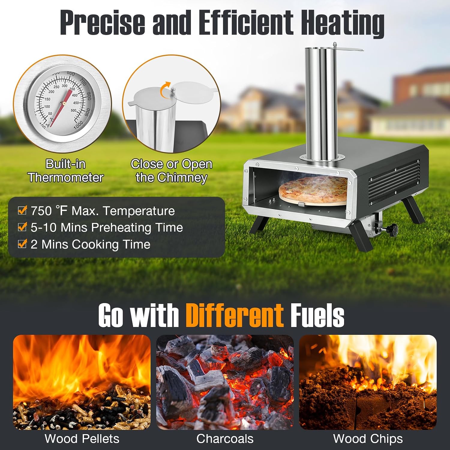Giantex Pizza Oven Outdoor - 360° Rotating Pizza Stone, Wood Fired Pizza Oven with Pizza Peel, Carrying Cover, Portable Pellet Pizza Maker Stove for Outside Charcoal Grill Backyard Party Camping