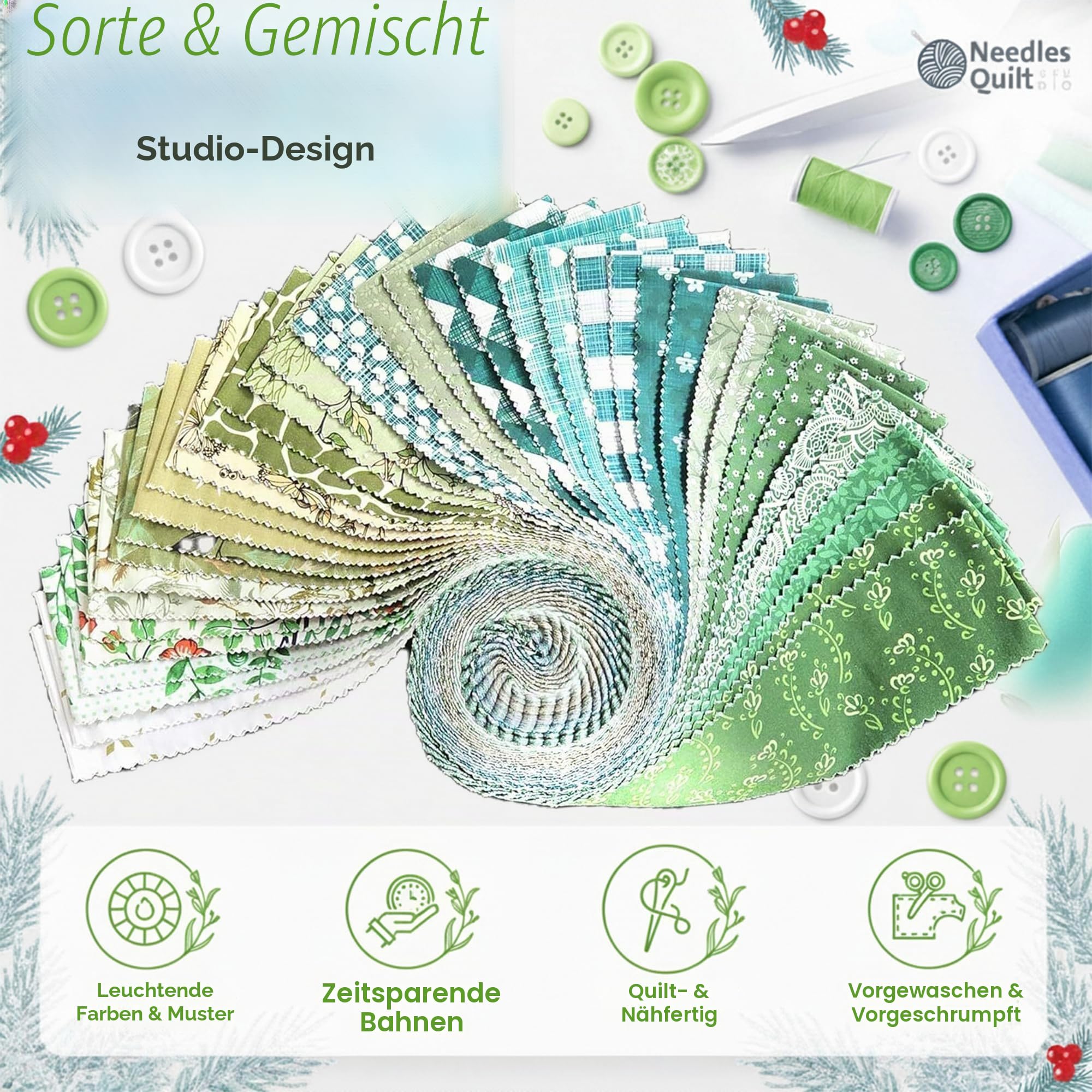 Needles Quilt Studio – 6,3 cm vorgeschnittenes 40 Stoffstreifen Bundle (Sommerwald) | Baumwollstreifen Bündel zum Quilten – Jelly Rollen zum Quilten Sortiment Stoffe Quilter & Nähen –