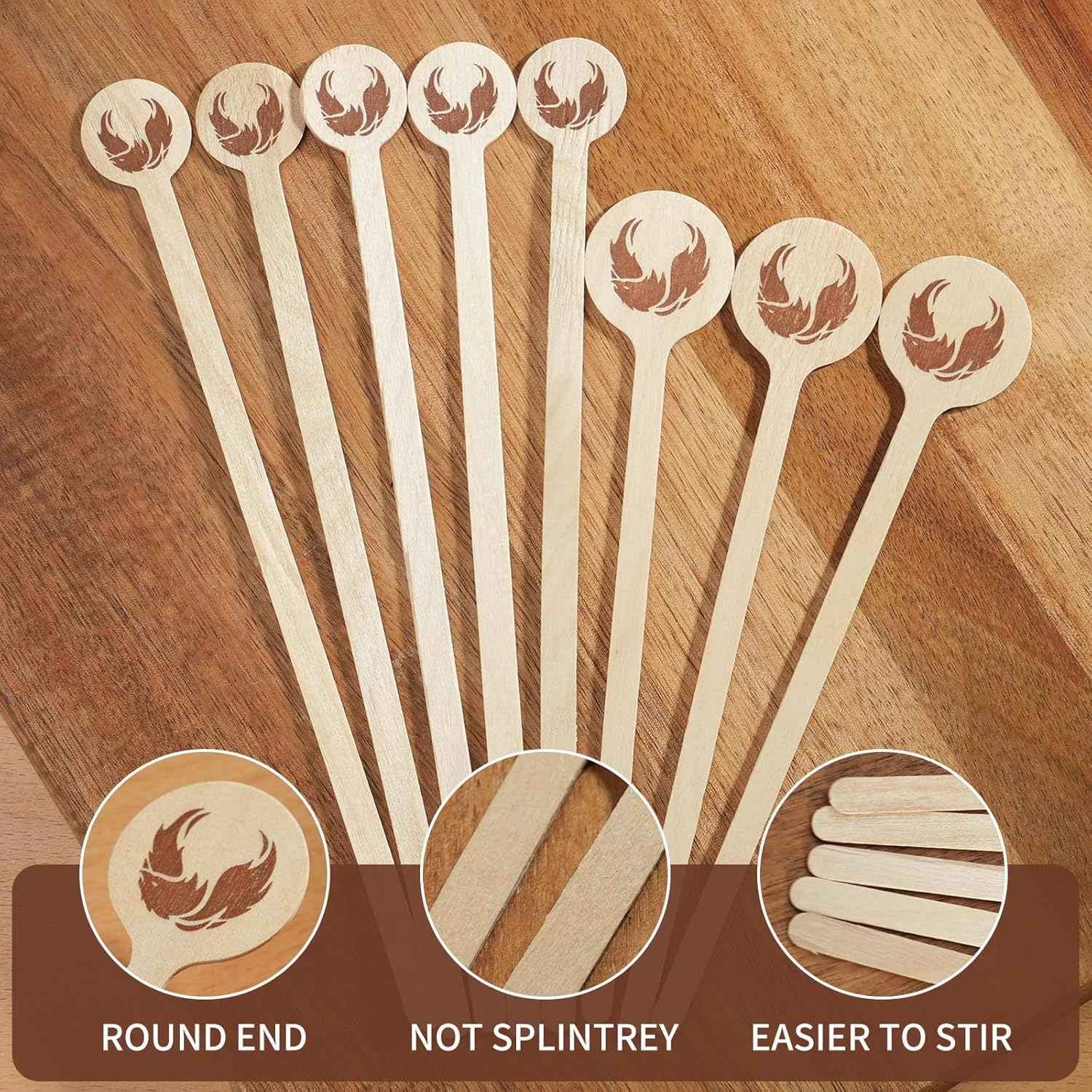 200Pcs Coffee Stirrers- 7.1 Inch Coffee Stir Sticks, Natural Wooden Coffee Stirrers With Round Ends, Disposable Biodegradable Cafe Grade Wood Beverage Mixer for Coffee Cocktails Milk Tea - Image 4
