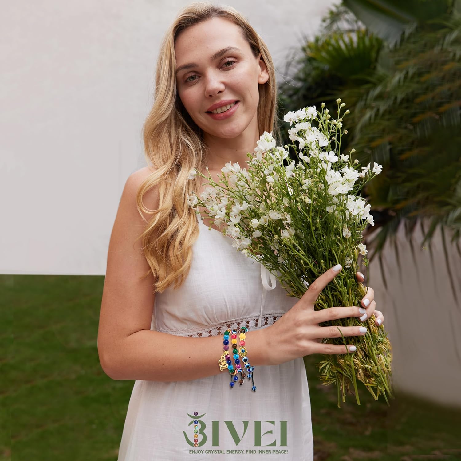 Bivei Chakra Bead Bracelets for Women - 8mm 7 Chakra Bracelet With Real Stones Yoga Gemstone Jewelry 3 Pack