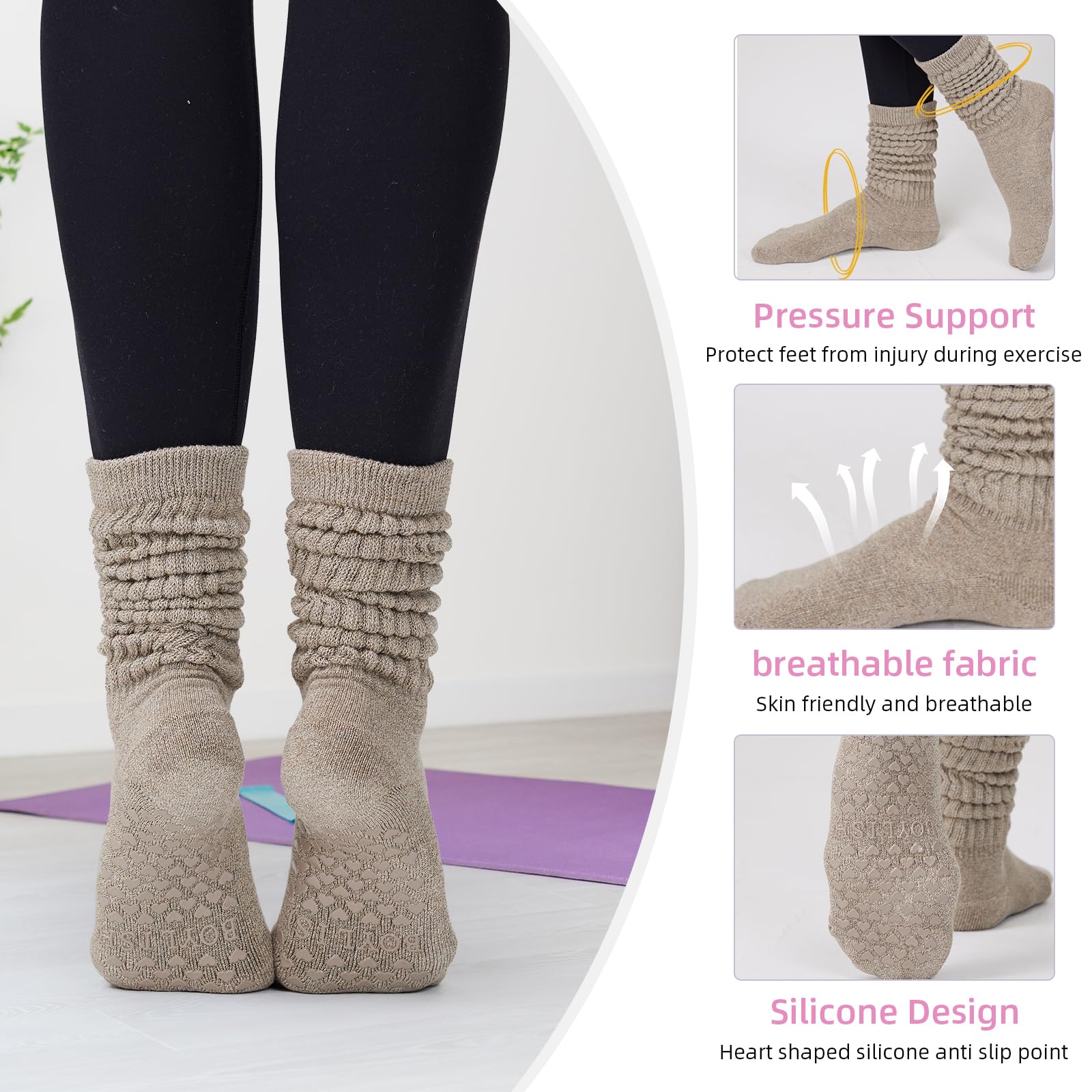 3 paia di calzini antiscivolo da donna, per pilates, yoga, allenamento, per barre, casa, studio, ospedale, allenamento