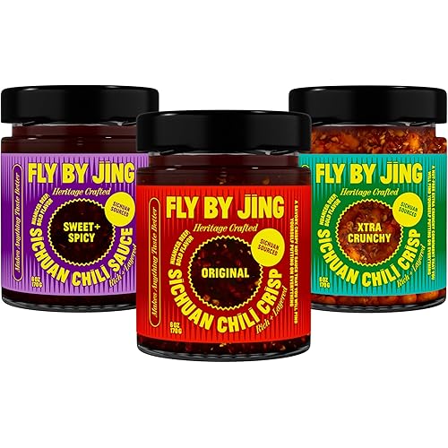 FLYBYJING Sichuan Chili Crisp Bundle: Three Premium Chili Sauces Good on Noodles, Proteins, Veggies & Everything - Spicy, Savory, Crunchy Vegan Hot Sauces, Great Gift for Foodies 6oz (Pack of 3)