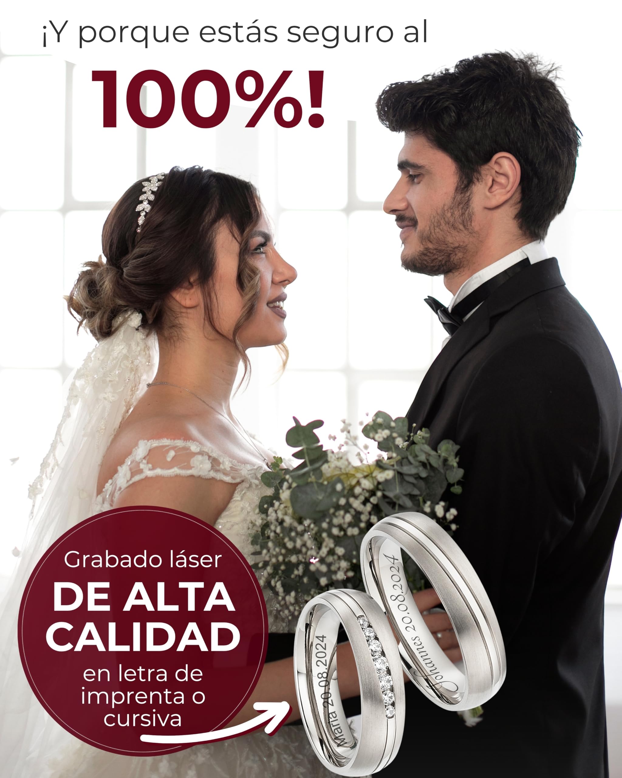 123traumringe Alianzas de titanio | Anillos de pareja con circonita + estuche | Grabables | Tallas 50–70 | 5 mm ancho, 1,8 mm grosor | S92