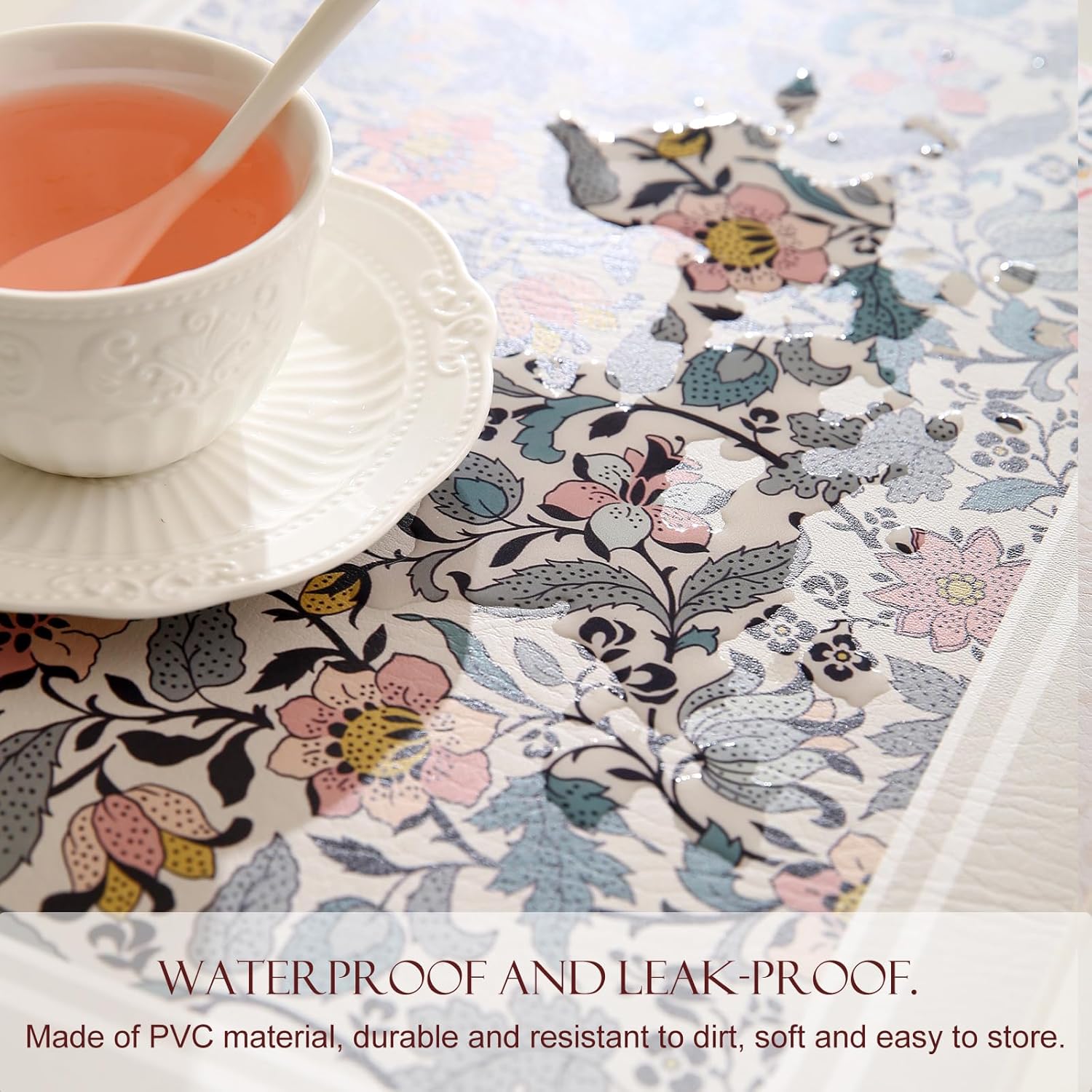 ISAENNE French Floral Rectangle PVC Placemats Set of 6, Waterproof and Heat-Resistant Place Mat,Decoration for Kitchen, Dining, Party,Holiday, New Year,12"*17"