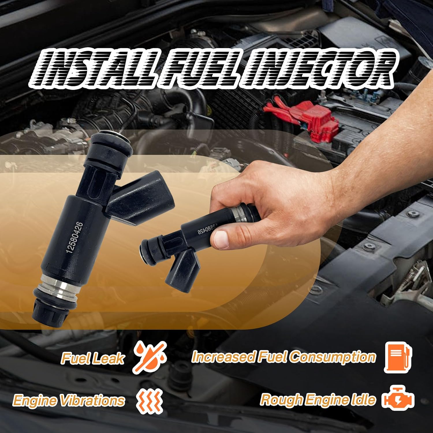 12580426 Fuel Injectors Compatible with Chevy Avalanche 1500 Silverado 1500 2500 Tahoe Suburban 1500 GMC Sierra 1500 Yukon XL 1500 V8 5.3L Flex Engine 4 Holes Replaces OE# 88894361