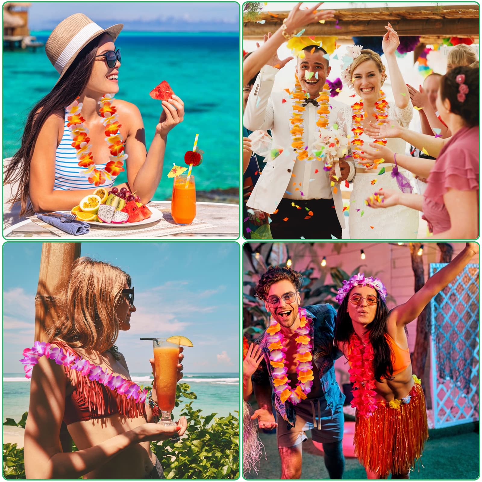 107 Pezzi Gonna Tavolo Hawaiana Tovaglia da Tavolo Set，Kit di Decorazioni per Feste Hawaiane，Foglie di Palma Fiori Hawaiani Cake Decorazioni, Perfette per la Spiaggia Estiva e Feste a Tema Hawaiano