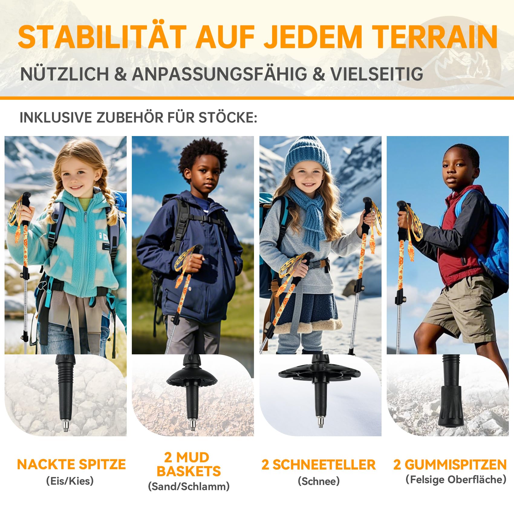 UnderwoodAggregator zusammenklappbare Trekkingstöcke für Kinder – leichte, verstellbare Wanderstöcke, 2er-Pack, zusammenklappbare Aluminiumstöcke für Kinder Wandern/Skifahren (6–12 Jahre)
