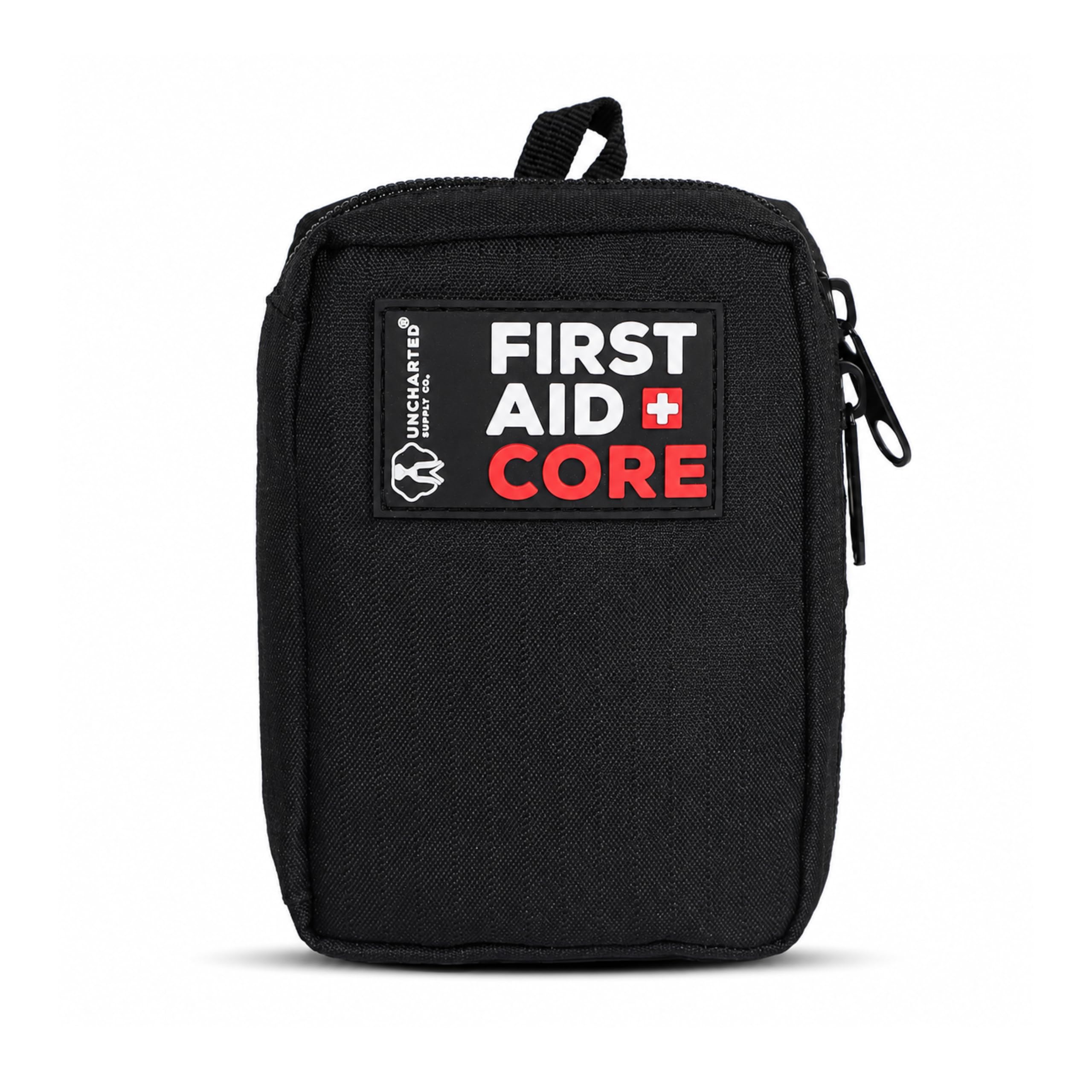 Uncharted Supply Co. First Aid Core – Travel-Size First Aid Kit with 30+ Pieces, Water-Resistant Nylon Pouch, MOLLE Attachment & Labeled Pockets –